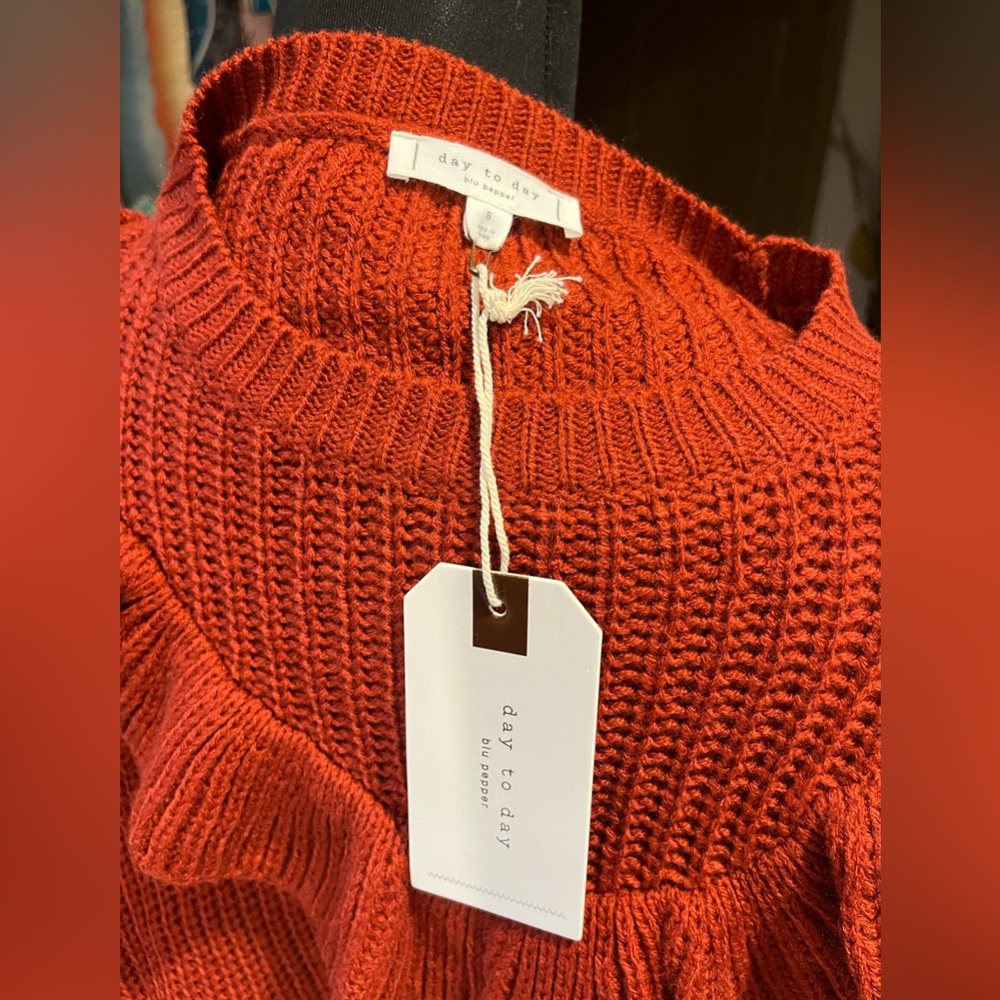 Elegant Ruffled Knit Sweater - Rust - Picture 4 of 4